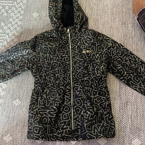 DKNY Black Jacket with Gold Logo Print Hood